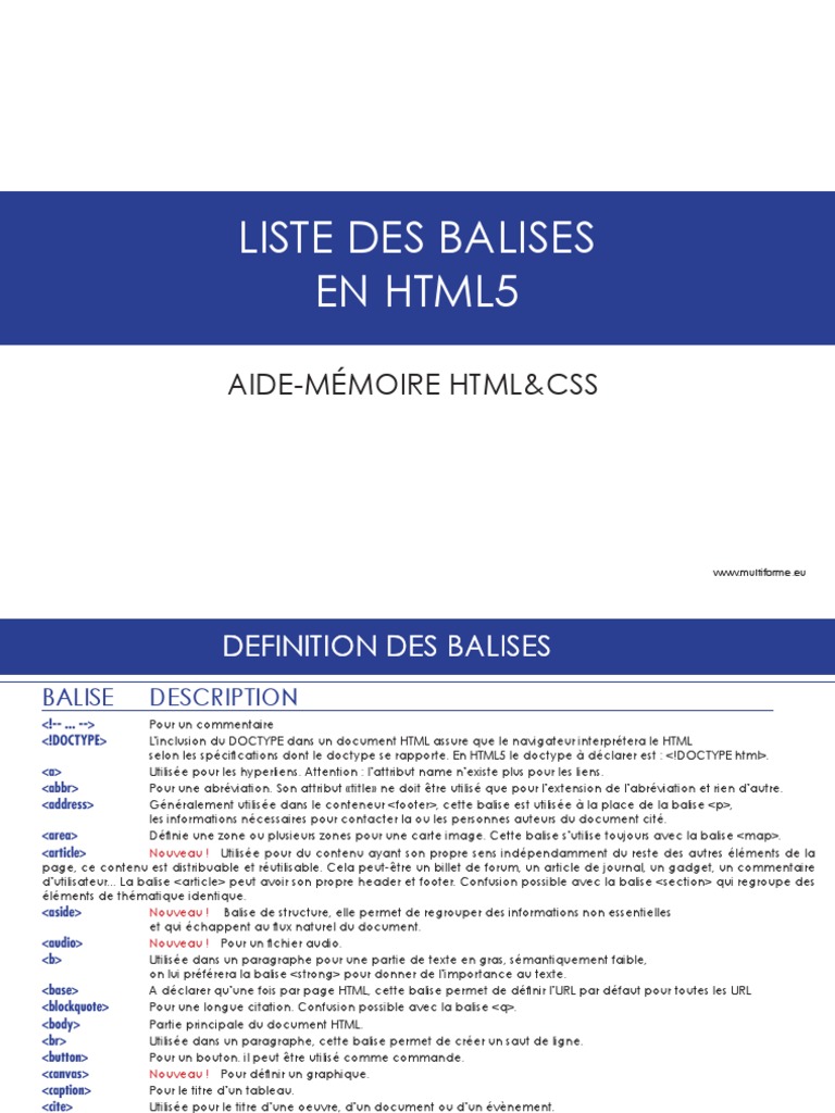 4-html5 Liste Balises PDF | PDF | Langage de balisage | HTML5