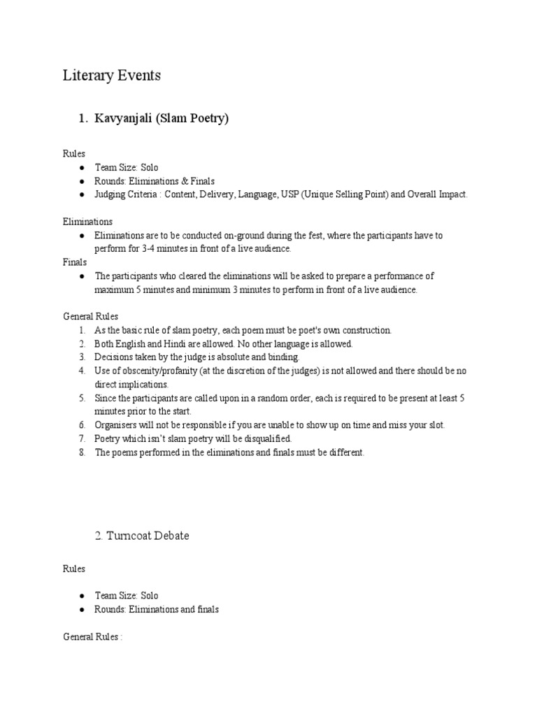 Creative Literary Events Ideas For College Fest