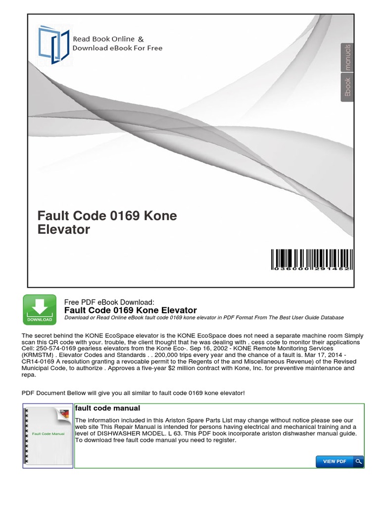 Fault Code 0169 Kone Elevator A Fault Code 0169 Kone