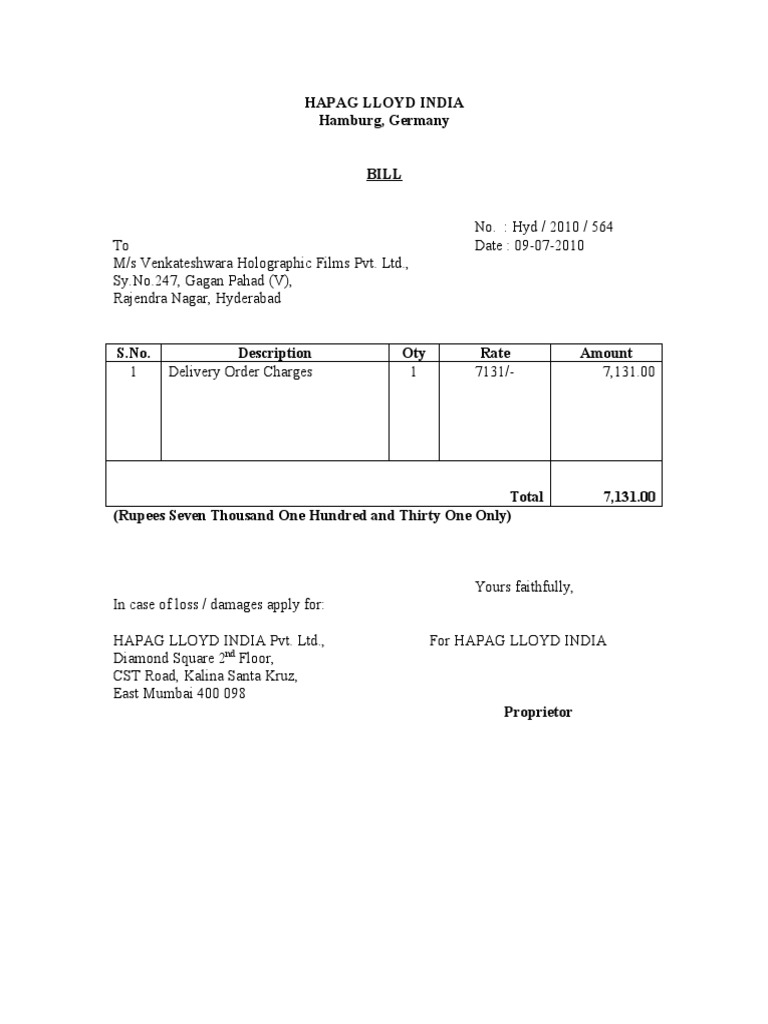delivery-order-charges-invoice-from-hapag-lloyd-india-to-venkateshwara