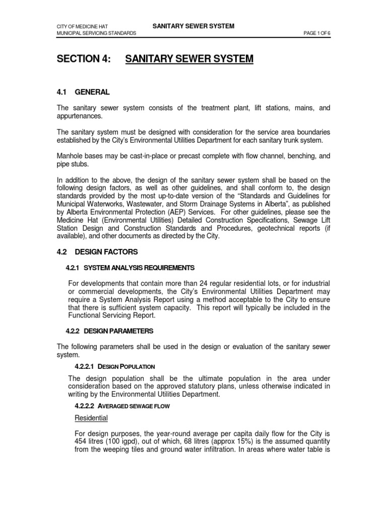 Medicine Hat Sanitary Sewer Standards | PDF | Sanitary Sewer | Storm Drain