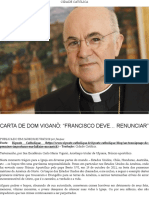 Carta de Dom Viganò sobre abusos na Igreja e renúncia do Papa Francisco