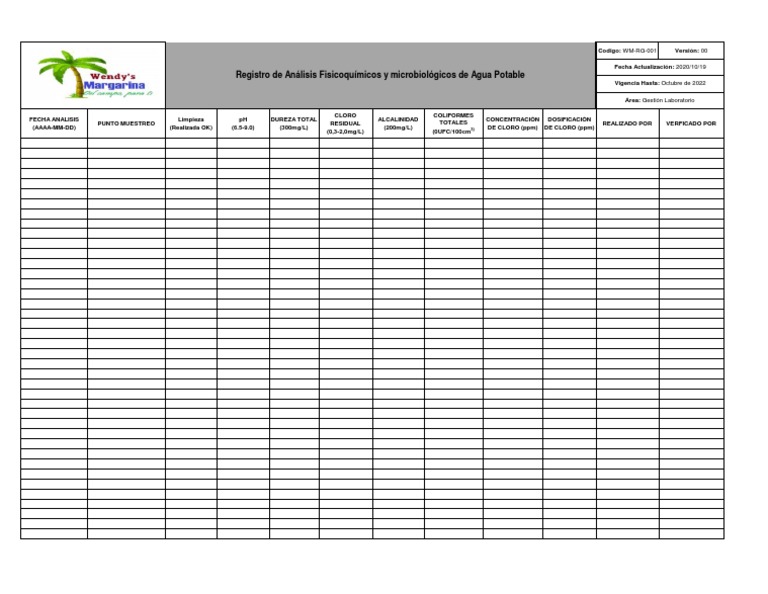 WM-RG-001 Registro Agua Potable | PDF