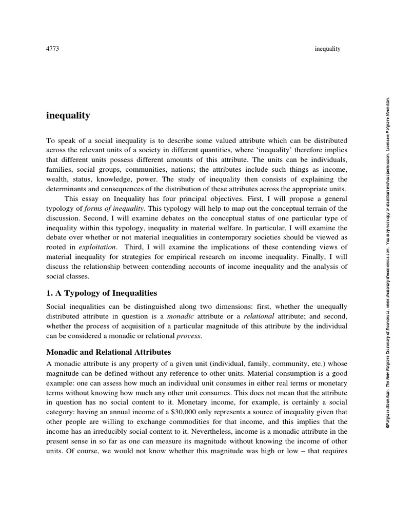 Inequality: 1. A Typology of Inequalities | PDF | Exploitation Of ...