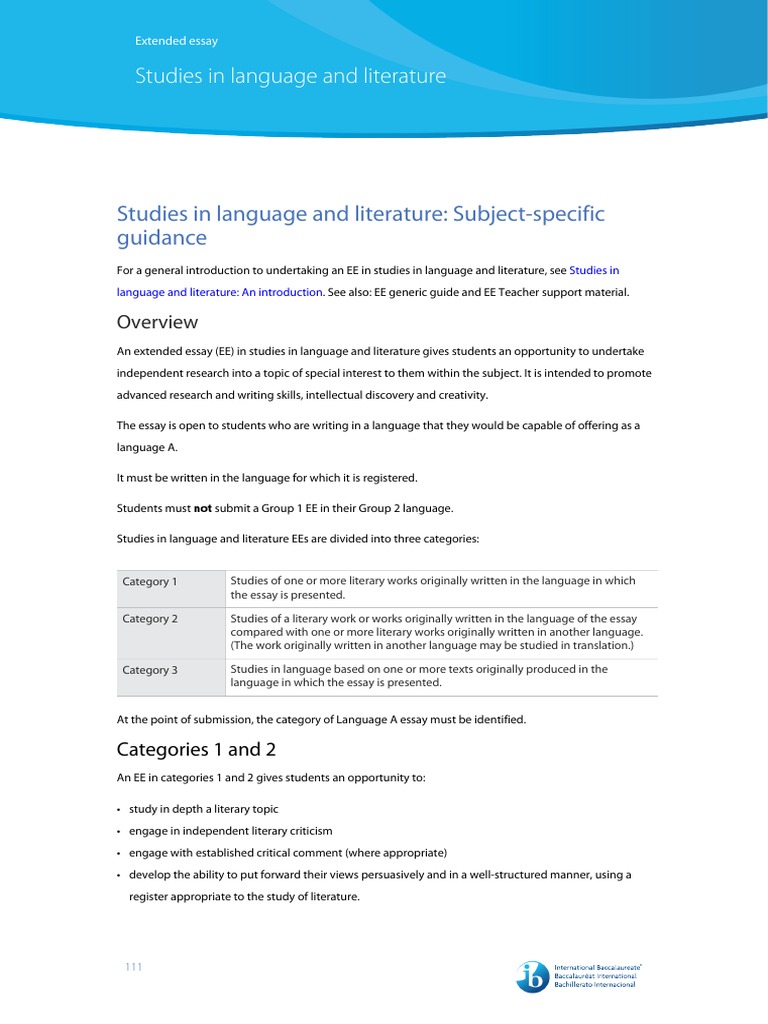 Language and Literature Extended Essay Guide | PDF | Essays | Question