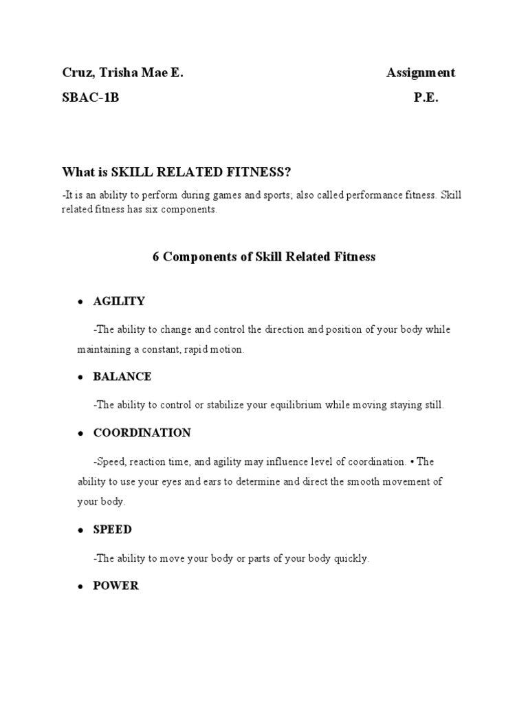 Cruz, Trisha Mae E. Assignment Sbac-1B P.E.: Agility | PDF | Career ...