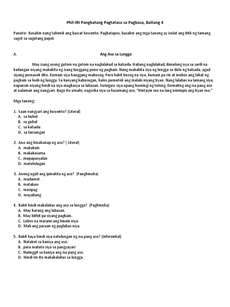 Phil IRI FILIPINO 4 GST | PDF