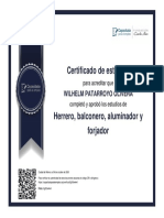 Certificado de Herrero, Balconero, Aluminador y Forjador