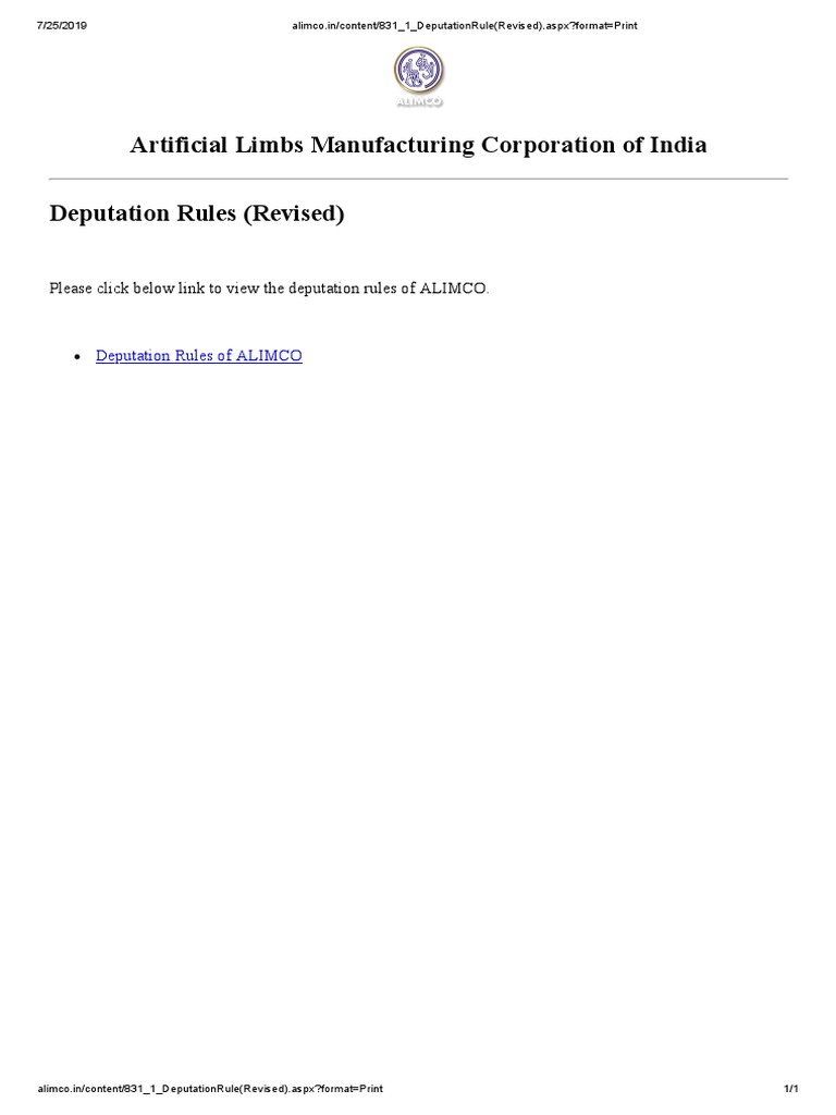 ALIMCO Deputation Rules Overview | PDF | Business | Technology ...