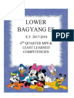 Lower Bagyang Es: S.Y. 2017-2018 4 Quarter Mps & Least Learned Competencies