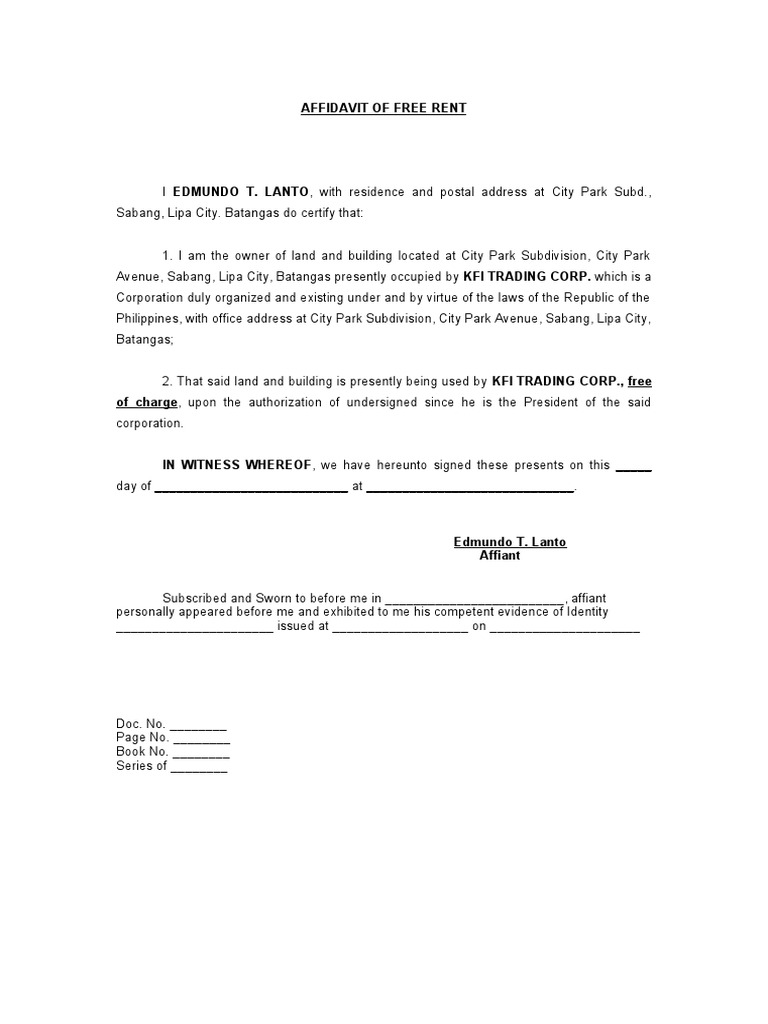Affidavit of Free Rent | PDF