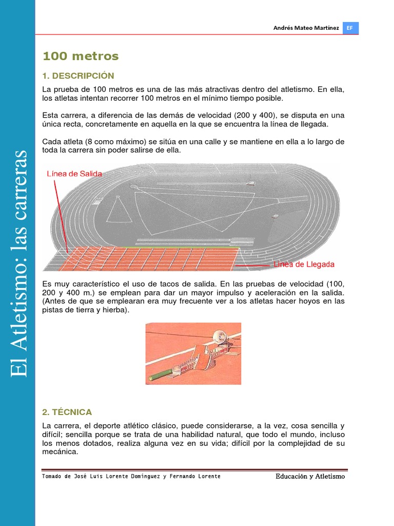 Técnica y Descripción de 100 Metros en Atletismo | PDF | Deporte del ...