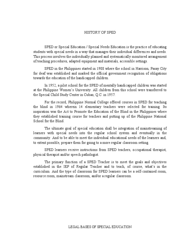 History of SPED in the Philippines | PDF | Special Education | Learning