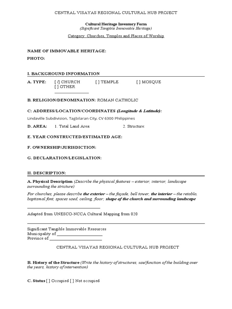 Cultural Heritage Inventory: Tagbilaran | PDF | Religion And Belief