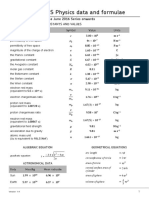 AS Physics Data and Formulae: For Use in Exams From The June 2016 Series Onwards