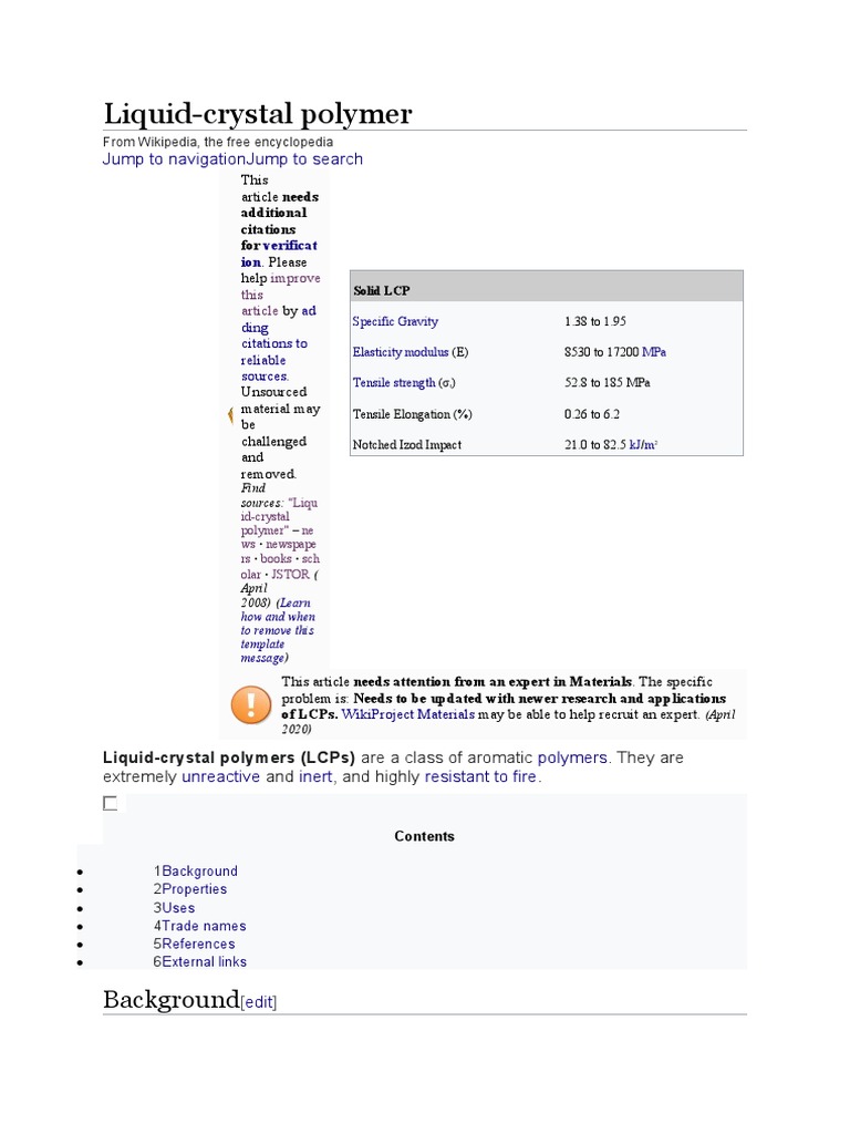 Liquid Crystal Polymers Wikipedia Download Free PDF Materials