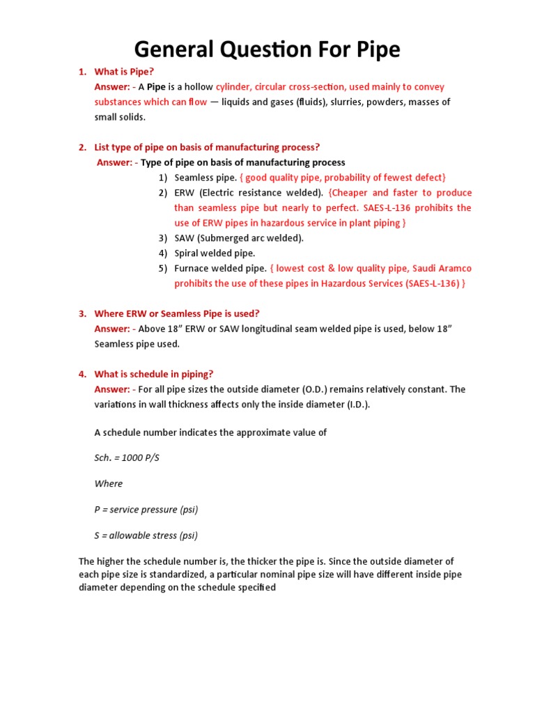 General Question For Pipe: 1. What Is Pipe? Answer | PDF | Pipe (Fluid ...