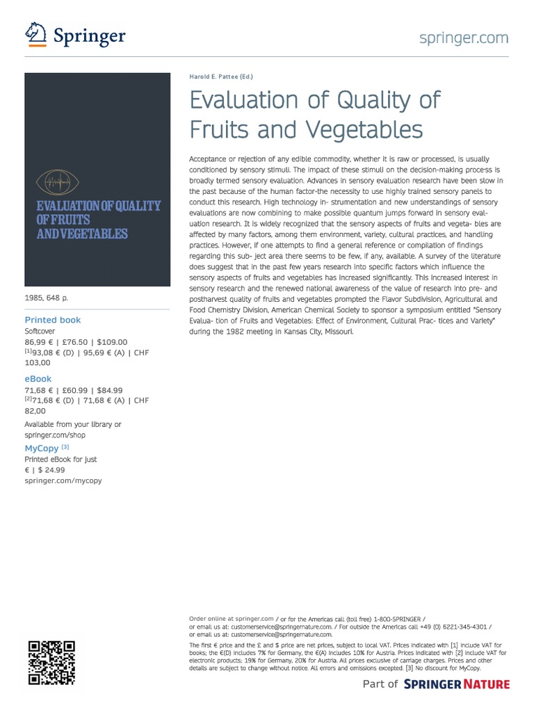 Evaluation of Quality of Fruits and Vegetables Harold E. Pattee (Ed