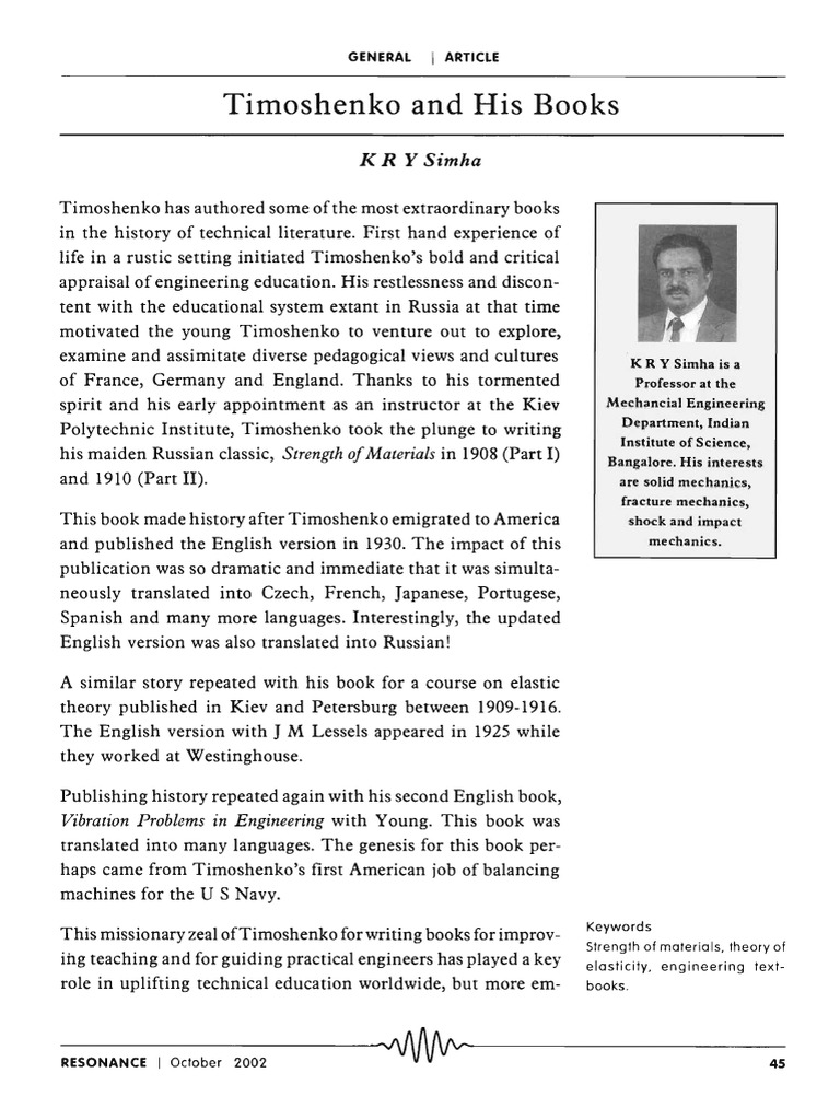Timoshenko and His Books: Simha | PDF | Buckling | Science