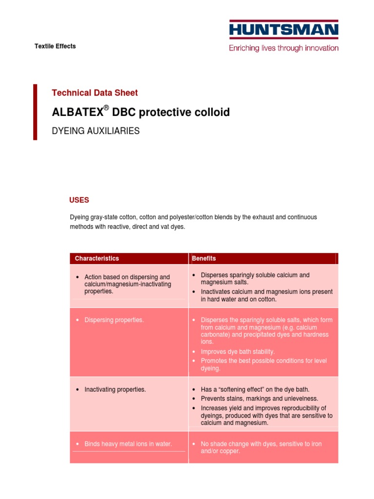 Albatex DBC Protective Colloid: Technical Data Sheet | PDF | Dye | Dyeing