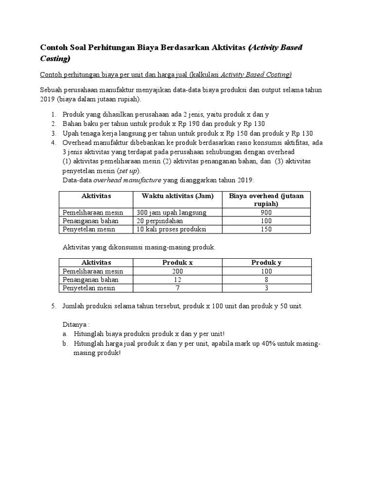 Contoh Soal Essay Activity Based Costing