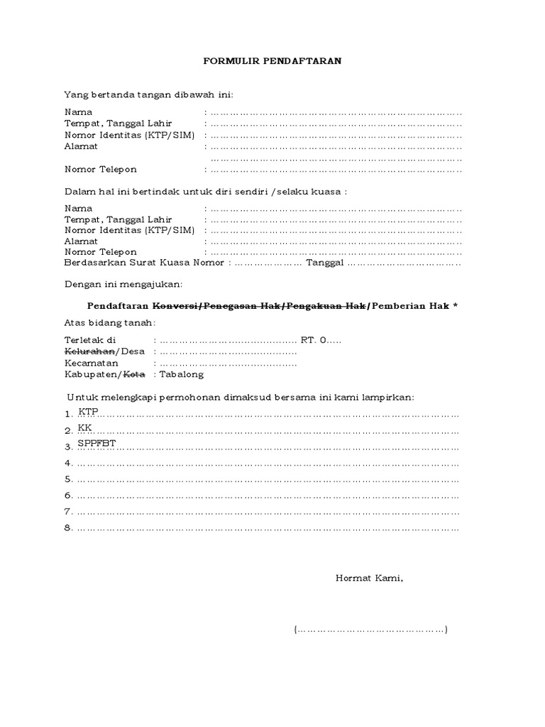 Formulir Pendaftaran Kosong KTP/SIM | PDF