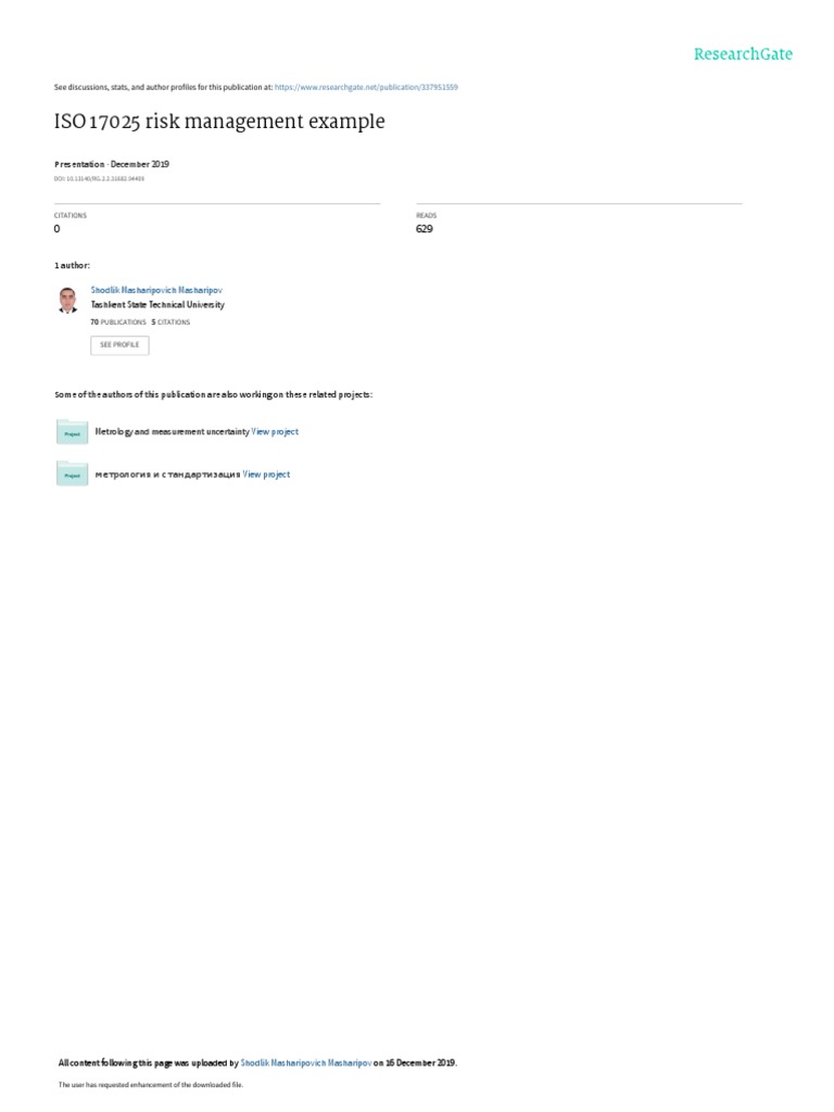 ISO 17025 Risk Management Example December 2019 PDF Calibration Risk Assessment
