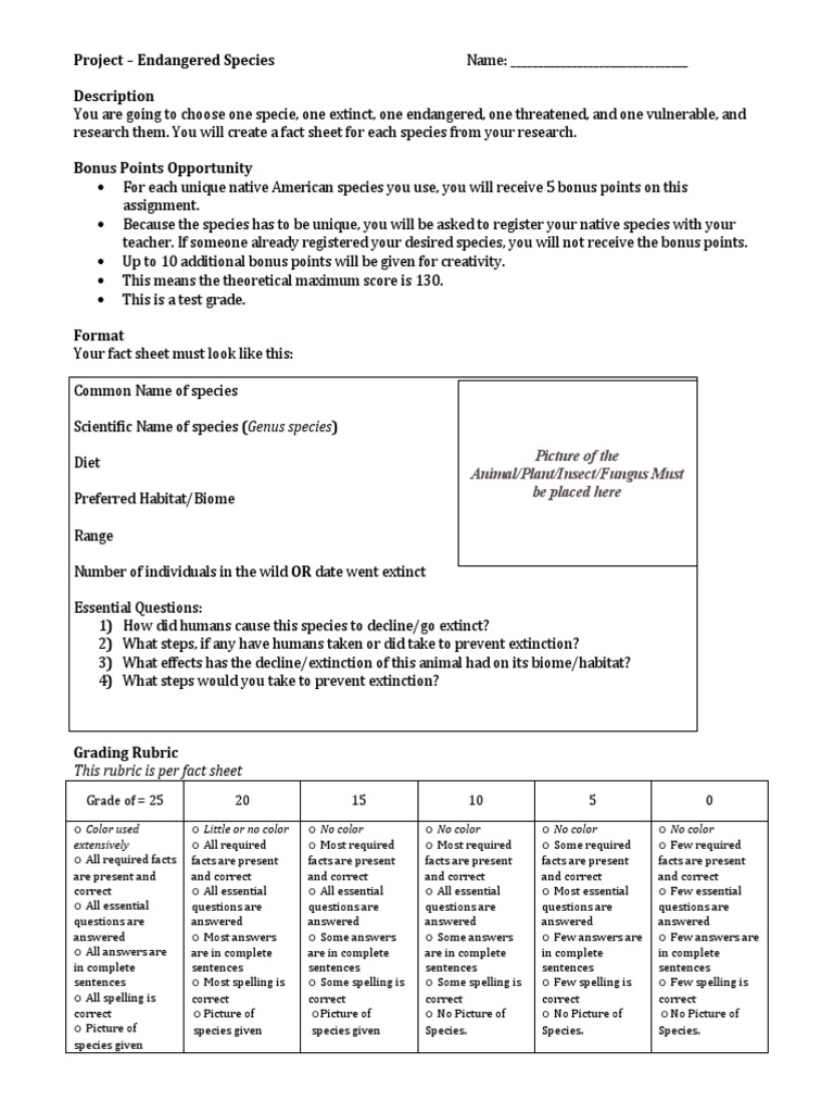 Endangered Species Research Project Guide | PDF | Environmental ...