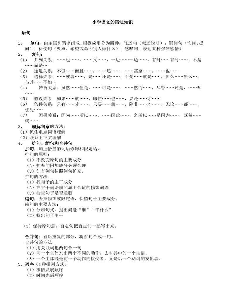 小学语文语法知识 Pdf