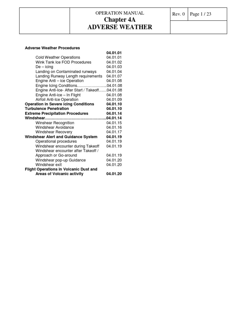 Chapter 4A Adverse Weather: Operation Manual Rev. 0 Page 1 / 23 | PDF ...