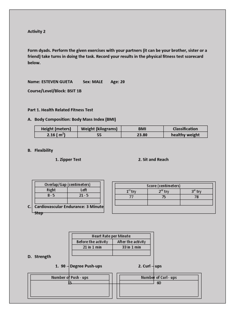 BMI and Fitness Activity Assessment | PDF | Body Mass Index | Physical ...