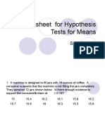 Worksheet For Hypothesis Tests For Means: Section 10-4