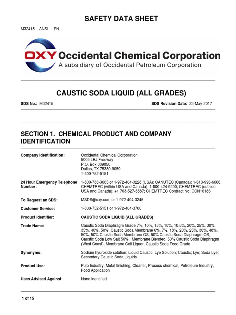 Caustic Soda Liquid (All Grades) MTR Ansi en PDF Dangerous Goods