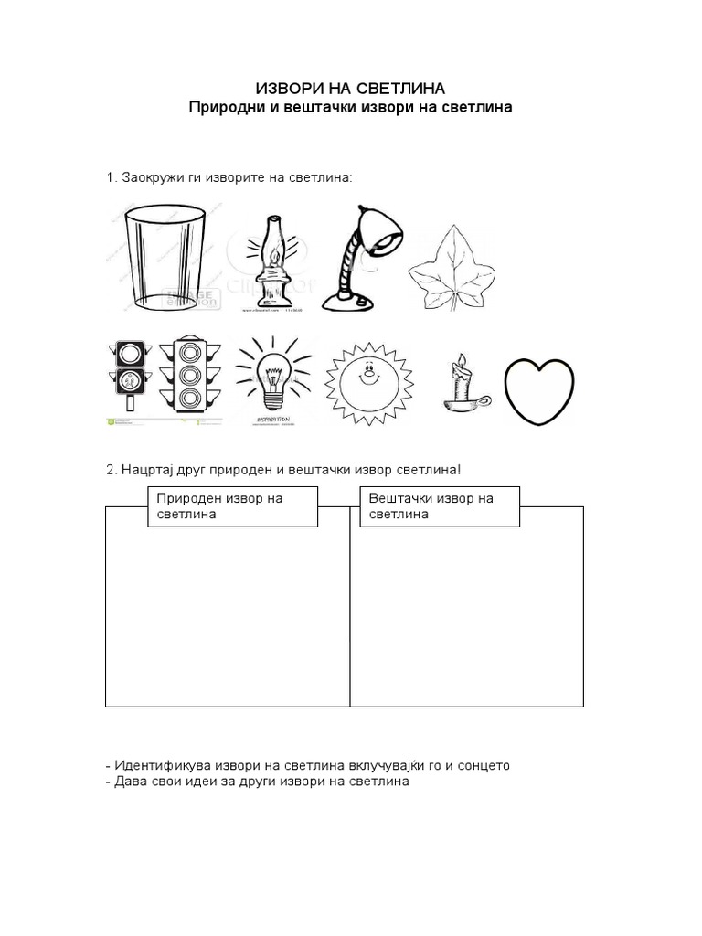 Н.Л.-ИЗВОРИ НА СВЕТЛИНА-Природни и вештачки извори на светлина | PDF