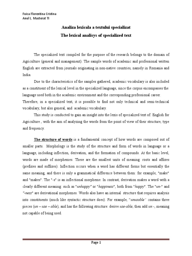 Lexical Analysis in Agri-English | PDF | Word | Lexicon