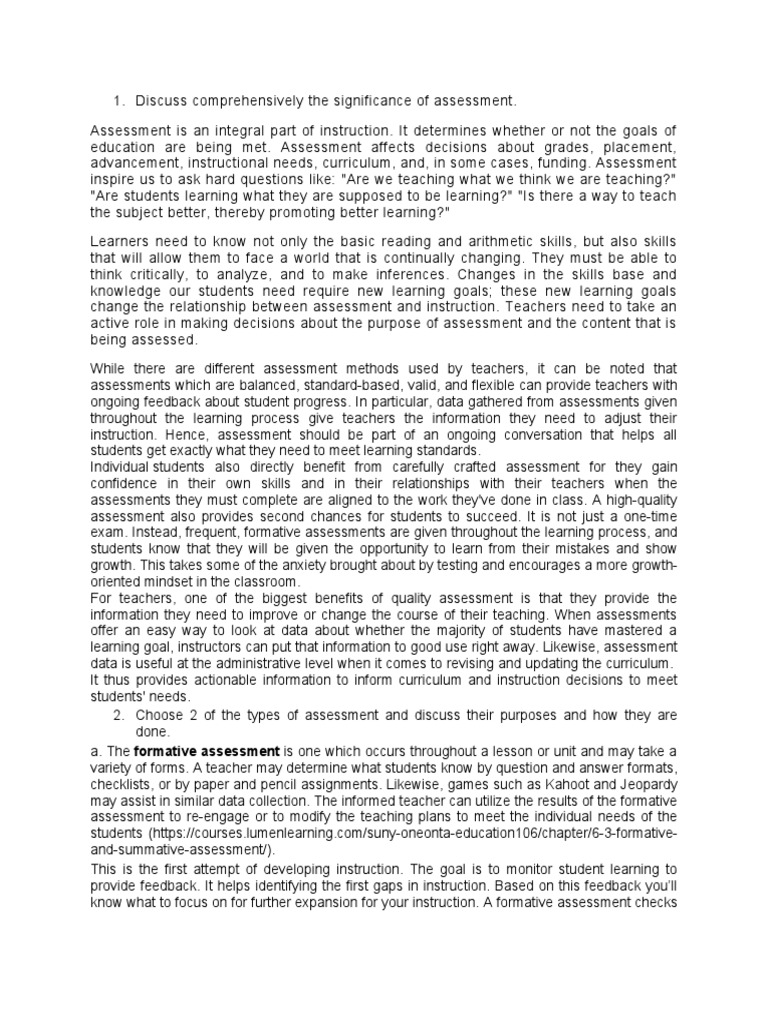 The Role of Assessment in Learning | PDF | Educational Assessment ...