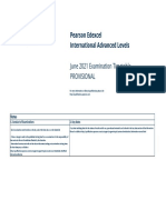 Pearson Edexcel International Advanced Levels: June 2021 Examination Timetable - Provisional