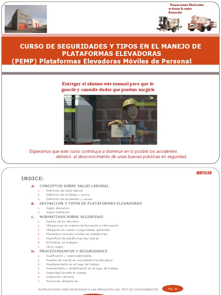 Curso de Seguridad en Plataformas Elevadoras | PDF | Seguridad y salud ...