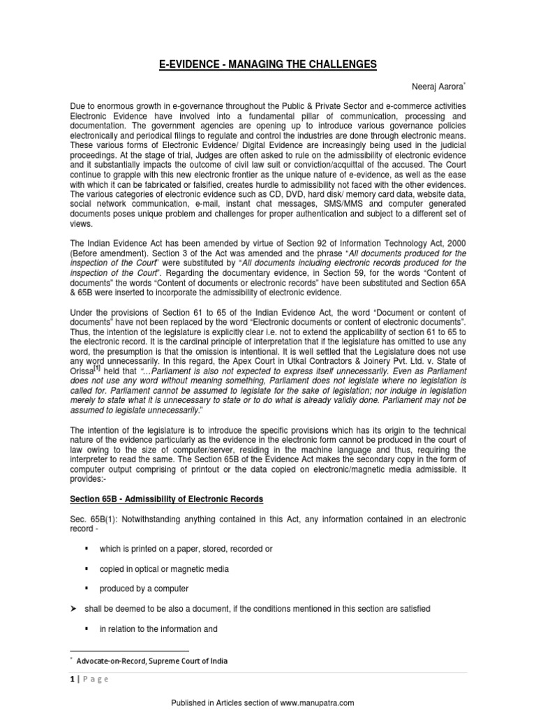 Understanding Section 65B of Evidence Act | PDF | Evidence | Supreme ...