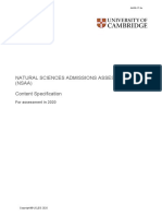 Natural Sciences Admissions Assessment (NSAA) Content Specification