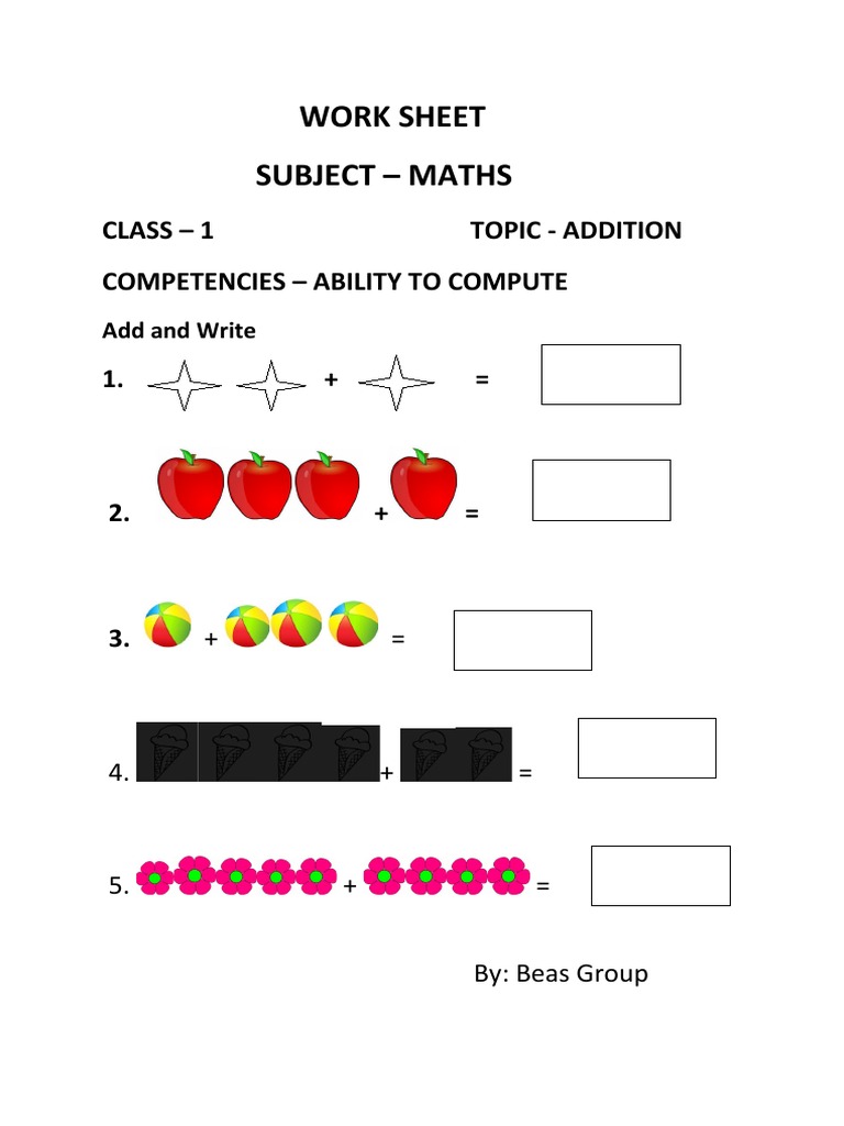 Class 1 Maths Addition Worksheet | PDF