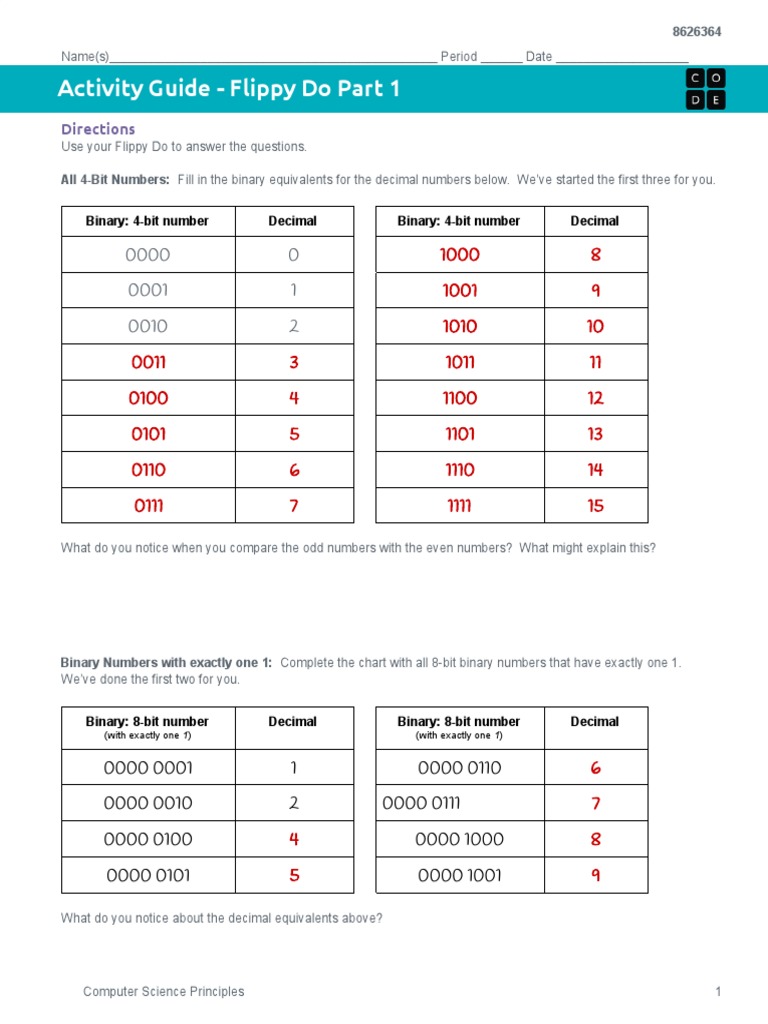 Flippy Do Activity Guide Part 1 | PDF | Bit | Numbers