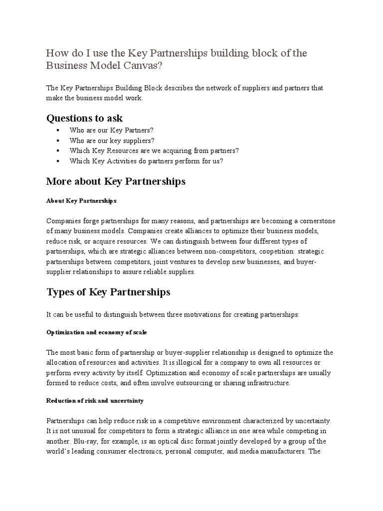 How Do I Use The Key Partnerships Building Block of The Business Model
