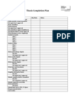 Thesis Completion Plan Template