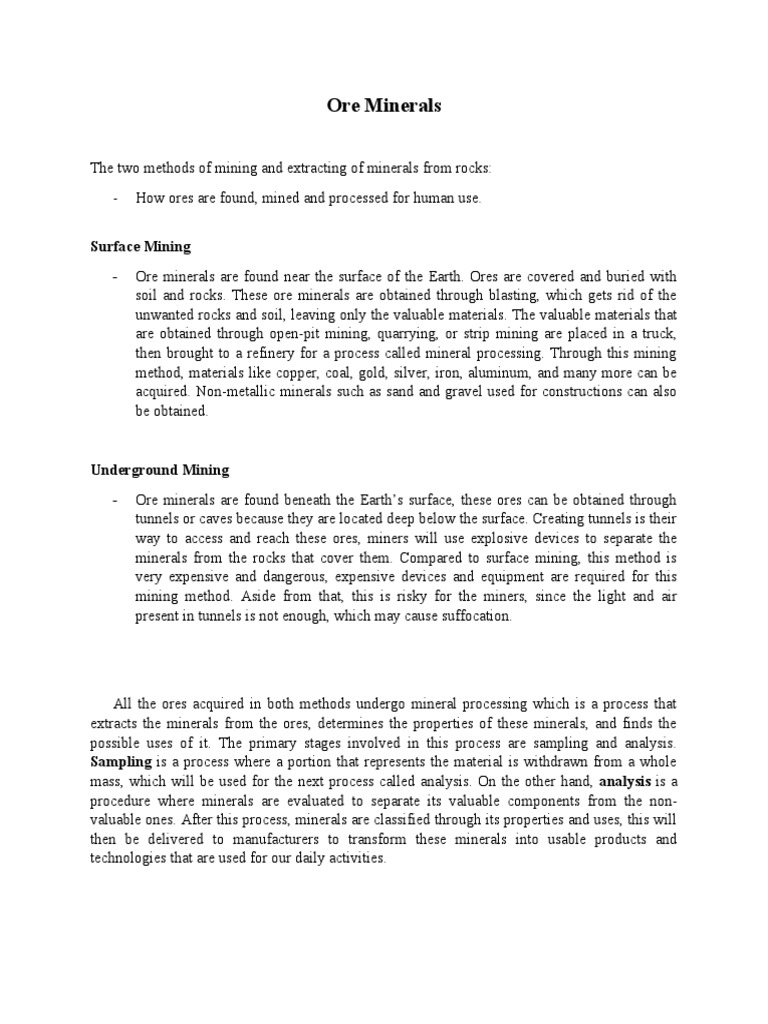 Mining and Processing Ore Minerals | PDF | Social Science | Science ...