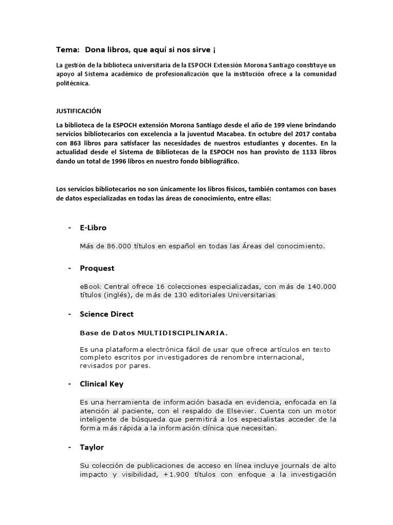 Dona Libros para Fortalecer la Biblioteca | PDF | bibliotecario |  Bibliotecas, image size:768x1024