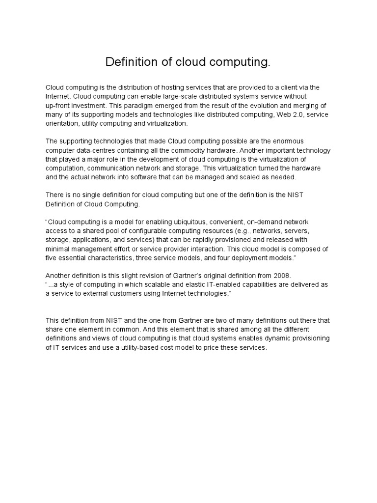 Definition of Cloud Computing PDF | PDF