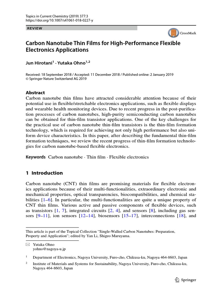 Carbon Nanotube Thin Films For High Performance Flexible Electronics ...