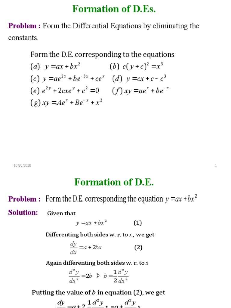Formation Equations Calculus