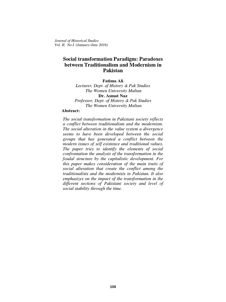 Social Transformation in Pakistan: Tradition vs. Modernity | PDF ...
